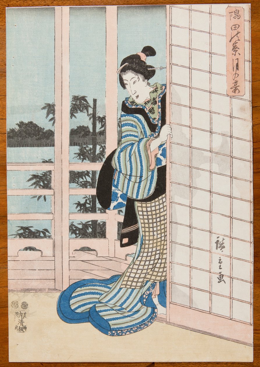Femme debout sur une véranda - Utagawa Hiroshige