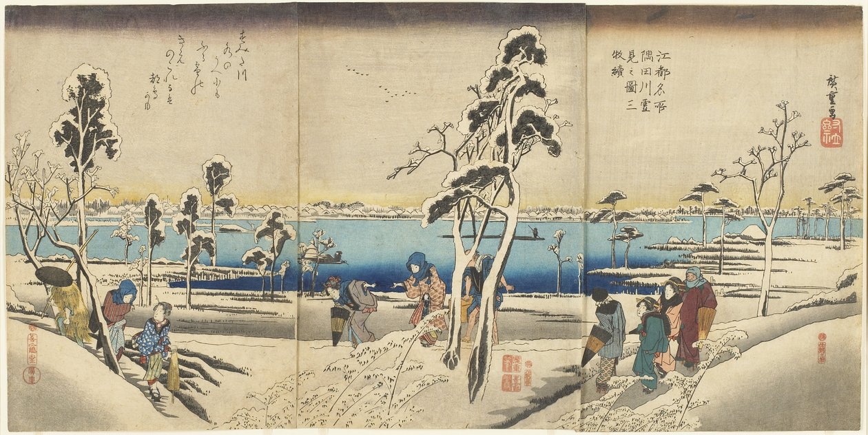 Koto meisho Sumida-gawa yuki-mi no zu san-mai tsuzuki - Utagawa Hiroshige