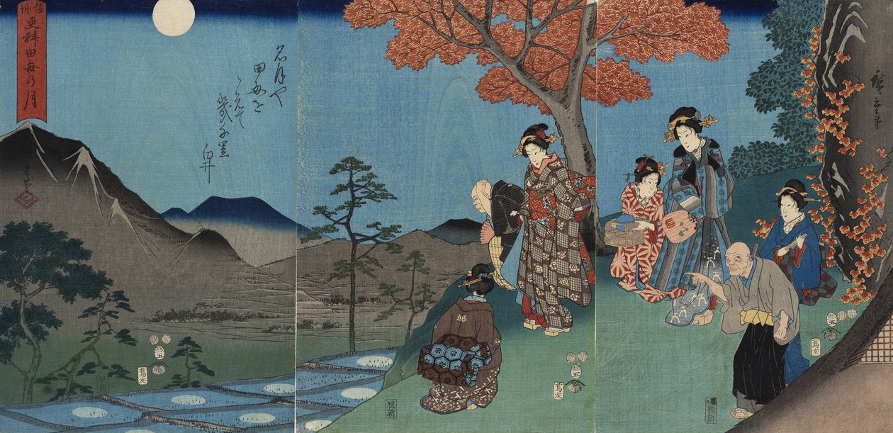 La lune reflétée dans les rizières de Sarashina, dans la province de Shinano - Utagawa Hiroshige