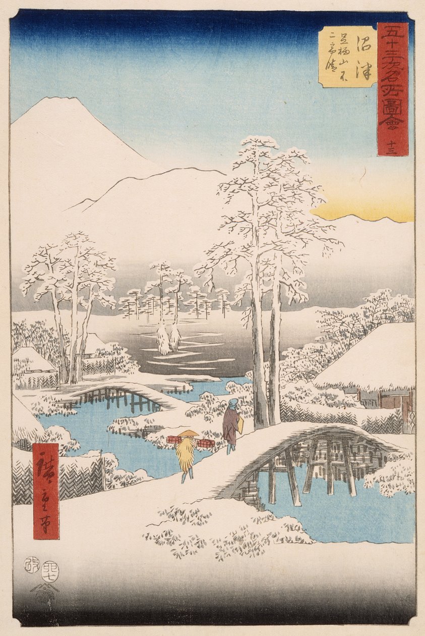 Le mont Fuji et le mont Ashigara vus depuis Numazu par temps clair après une chute de neige - Utagawa Hiroshige