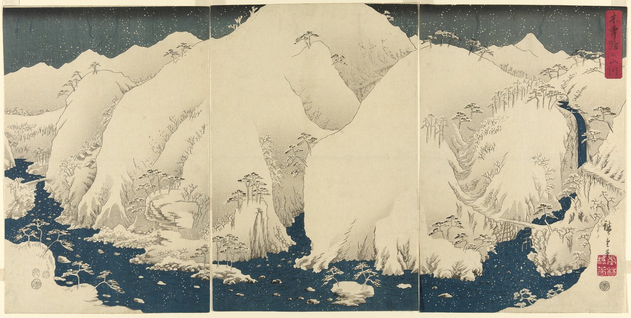 Montagne et rivière sur la route de Kiso (Kisoji no yamakawa) - Utagawa Hiroshige