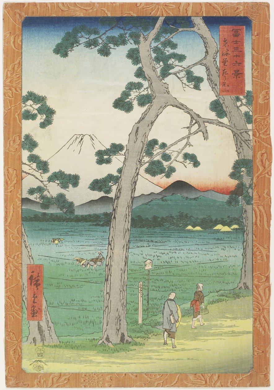 Mont Fuji à gauche vu de la route Tōkaidō, avril 1858 - Utagawa Hiroshige