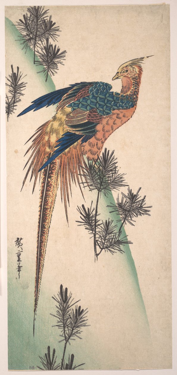Faisan et pins sur un versant enneigé - Utagawa Hiroshige
