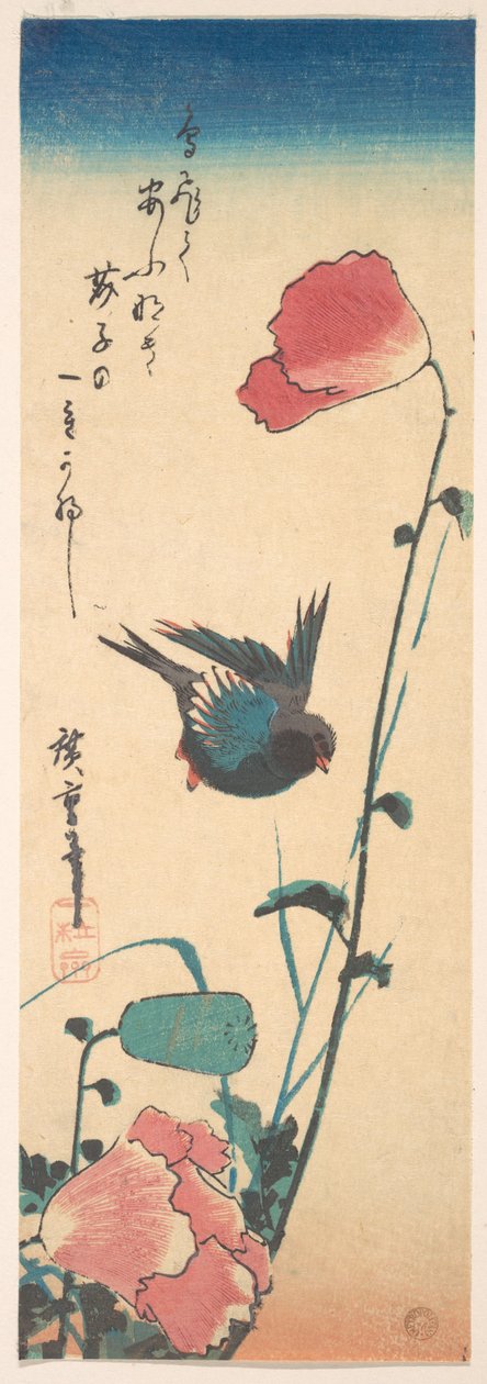Mohn und Spatz - Utagawa Hiroshige