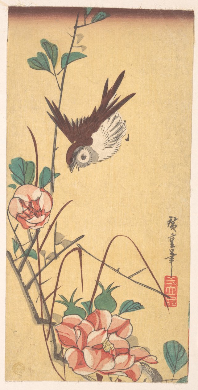 Roses et moineau - Utagawa Hiroshige