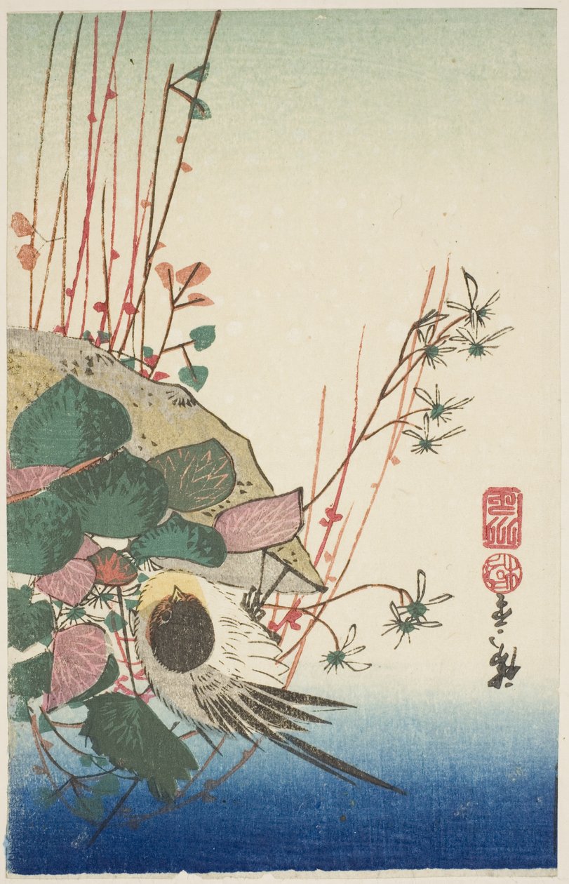 Moineau sur un pot suspendu - Utagawa Hiroshige