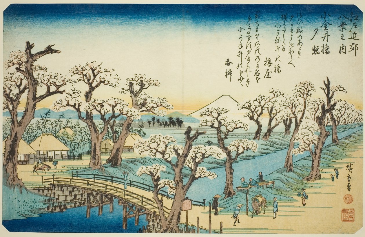 Lueur du Coucher de Soleil au Pont de Koganei (Koganei-bashi sekisho), de la série "Huit Vues des Environs d