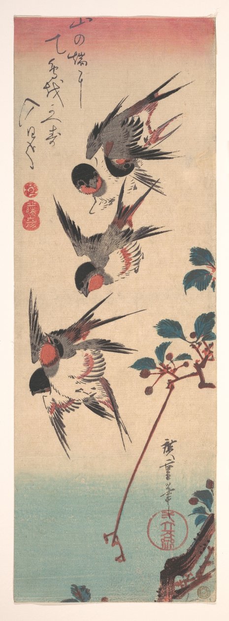 Schwalben und Wildkirsche - Utagawa Hiroshige