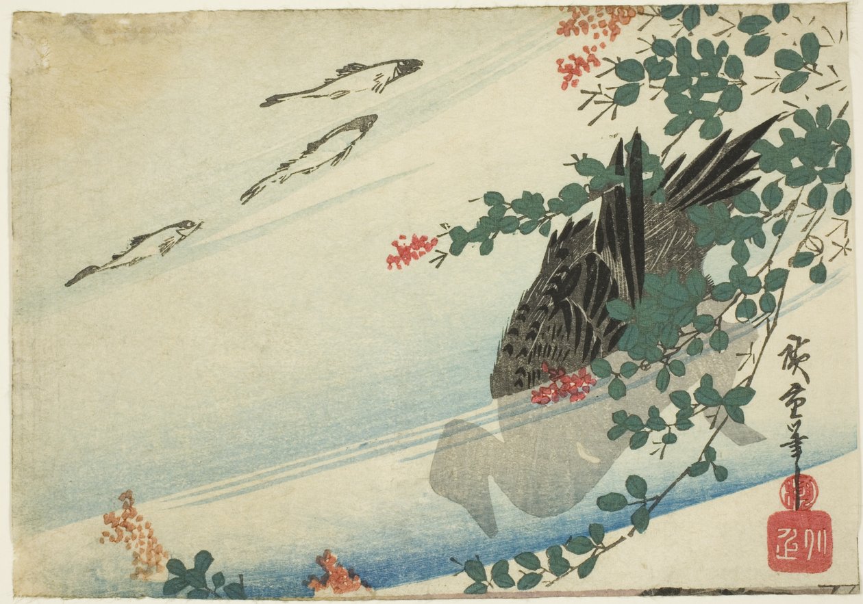Truites, canard et trèfle des buissons - Utagawa Hiroshige