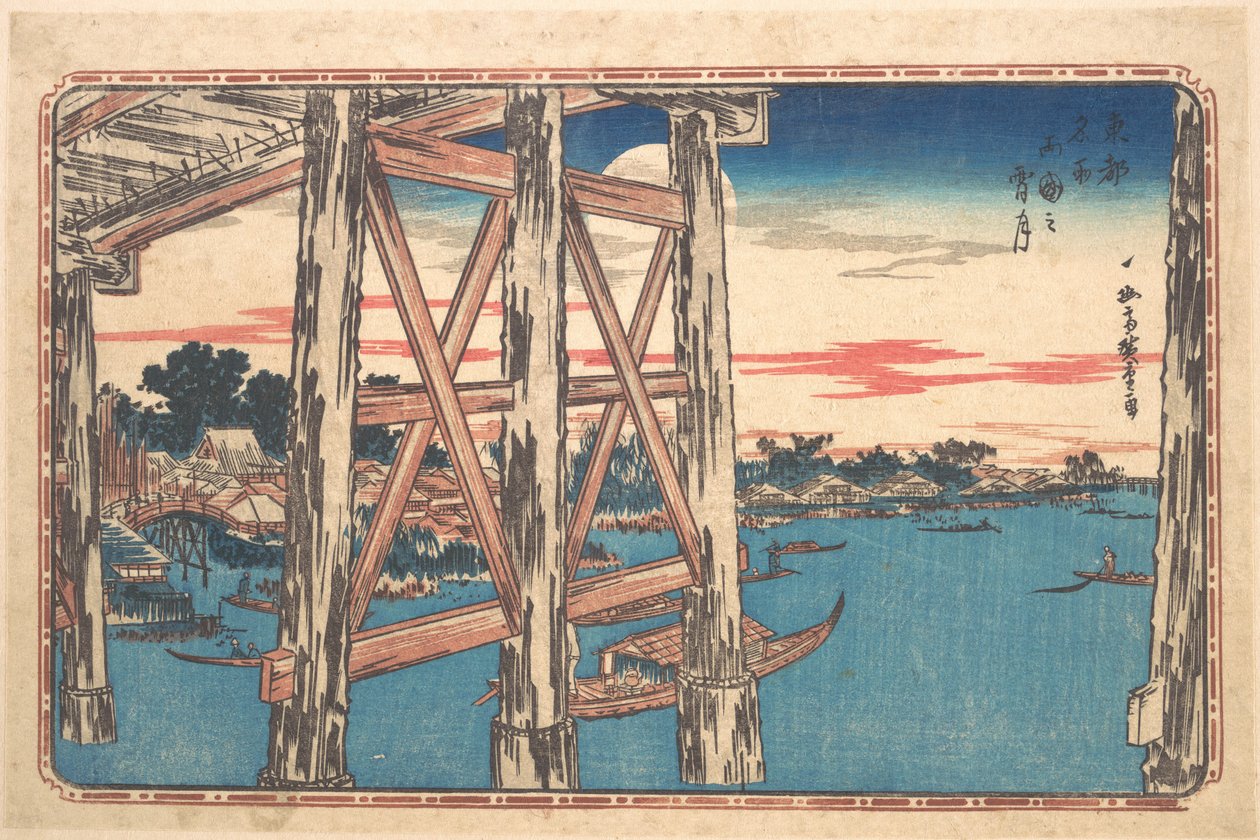 Lune au crépuscule près du pont de Ryōgoku - Utagawa Hiroshige
