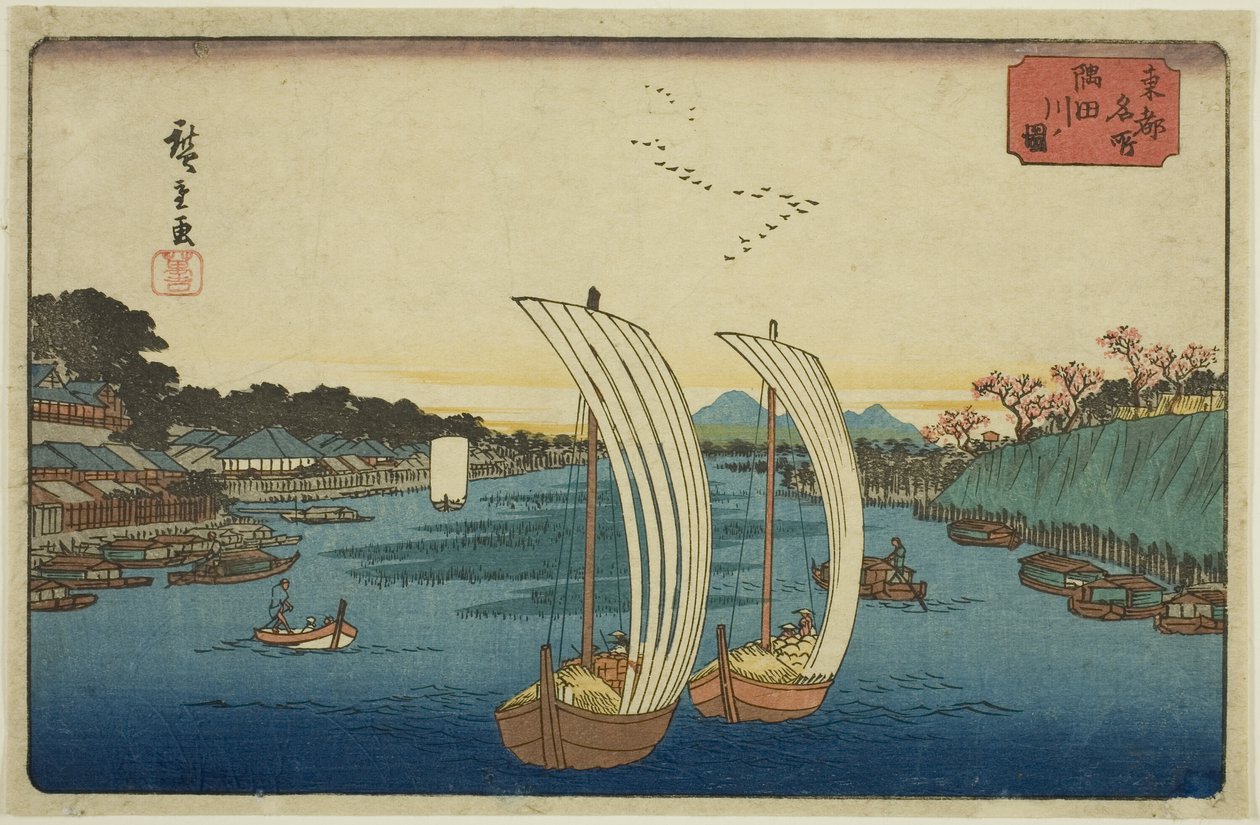 Vue de la rivière Sumida (Sumidagawa no zu), de la série "Lieux célèbres de la capitale orientale (Toto meisho)" - Utagawa Hiroshige