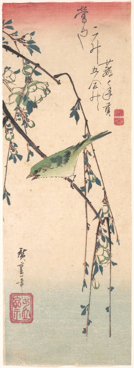 Fauvette sur une branche de prunier - Utagawa Hiroshige