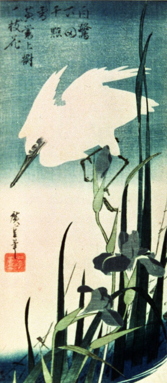 Héron blanc et Iris - Utagawa Hiroshige