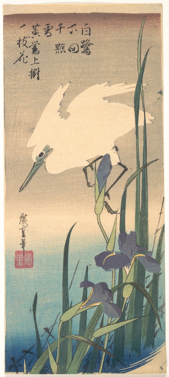 Héron blanc et iris - Utagawa Hiroshige