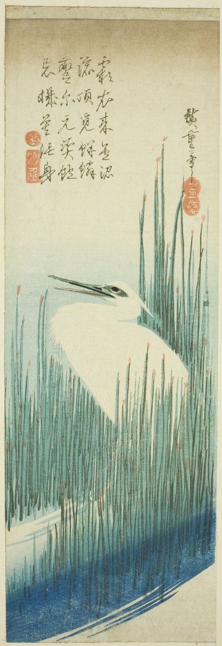Héron blanc et pinceaux - Utagawa Hiroshige
