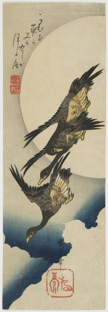 Oies sauvages à travers la lune - Utagawa Hiroshige