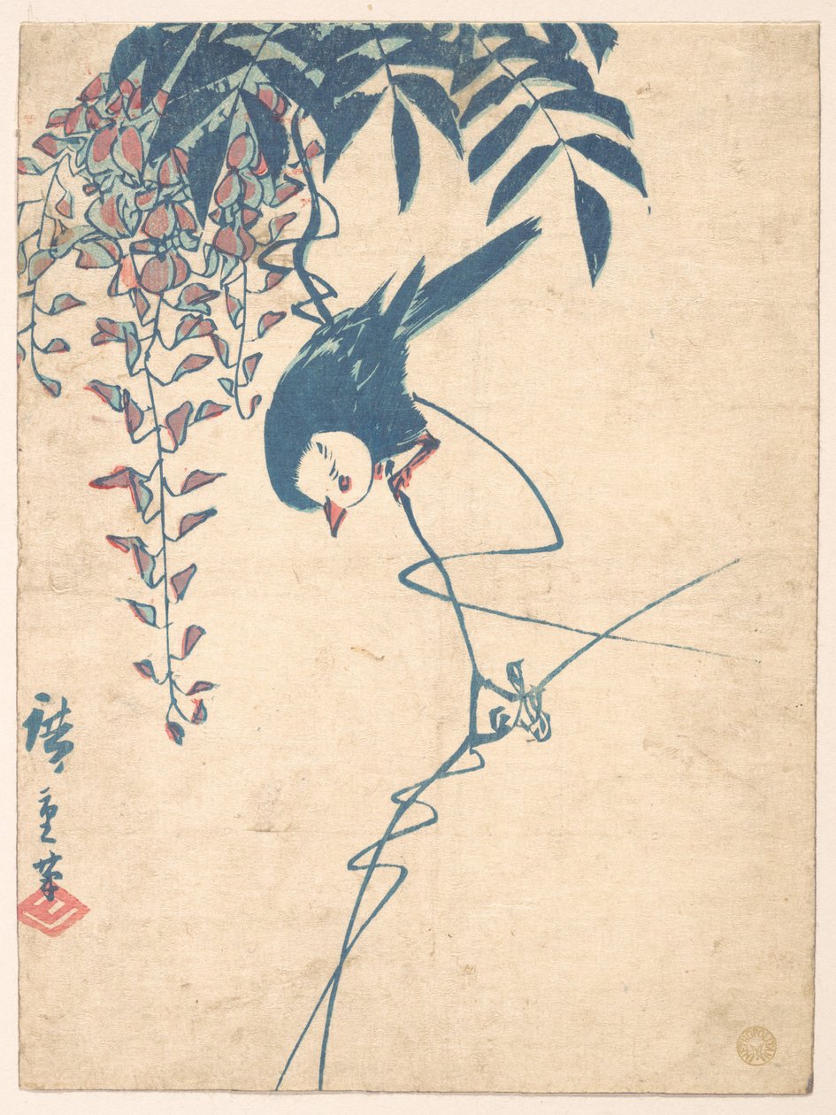 Glycine et oiseau à tête blanche - Utagawa Hiroshige