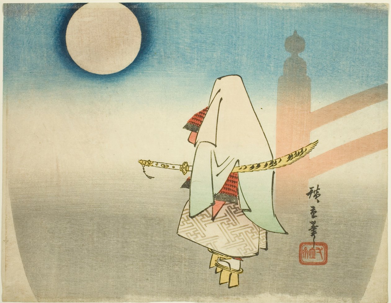 Yoshitsune attend Benkei au pont de Gojo - Utagawa Hiroshige