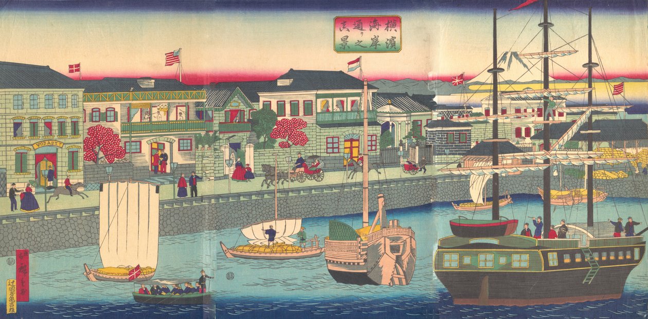 Vue du front de mer à Yokohama, 5e mois, 1870 - Utagawa Hiroshige III