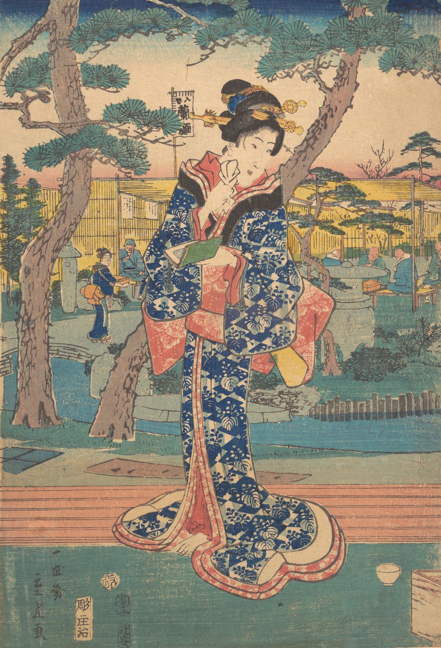 Jeune fille à la maison de thé à Iriya, milieu du 19ème siècle - Utagawa Hiroshige II