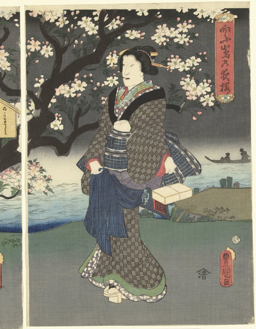 Promenade du soir le long de la rivière - Utagawa Kunisada (I)