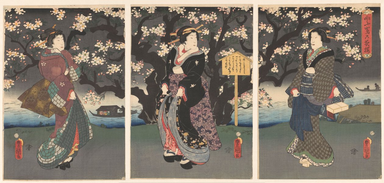 Promenade du soir le long de la rivière - Utagawa Kunisada (I)
