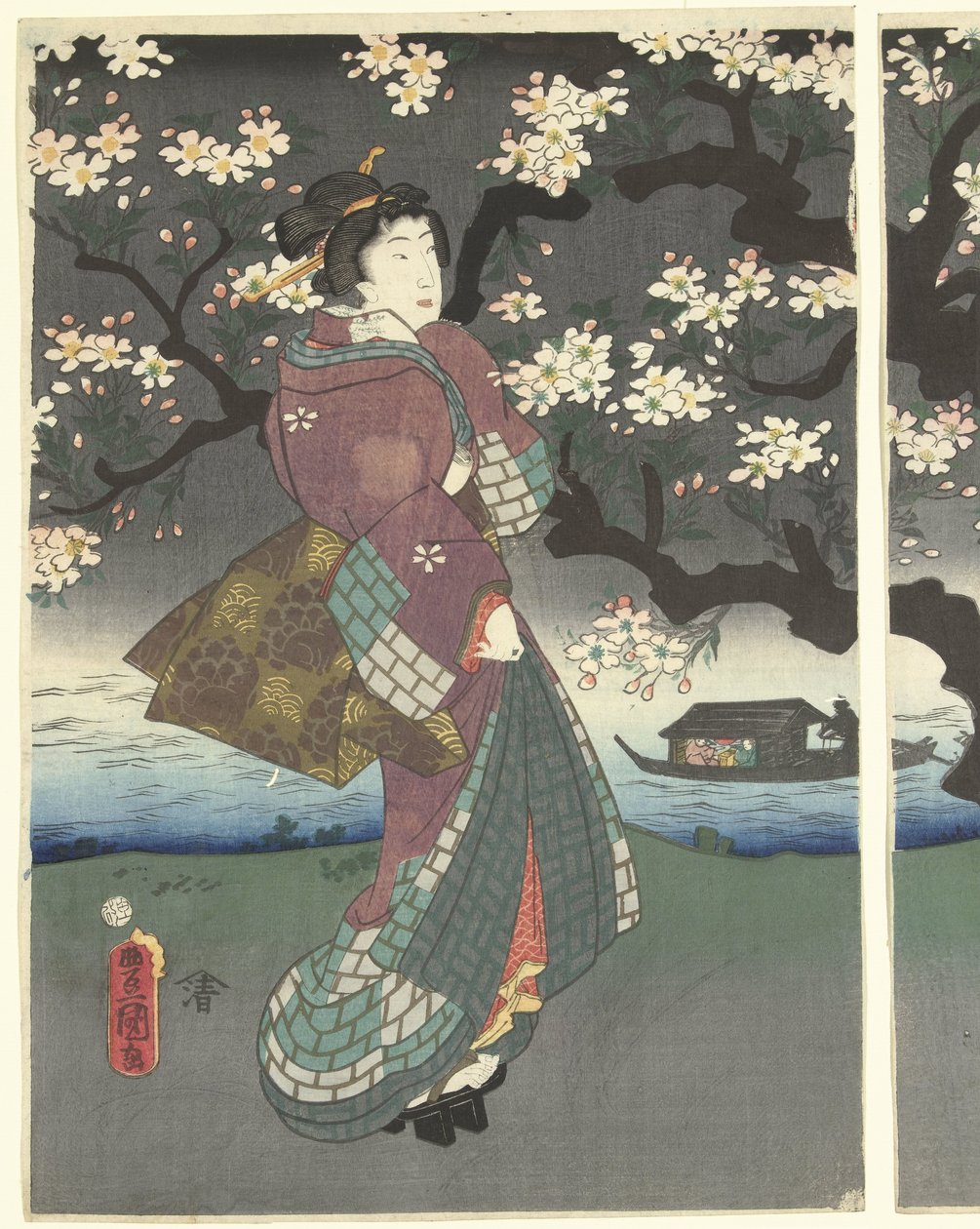 Promenade du soir le long de la rivière - Utagawa Kunisada (I)