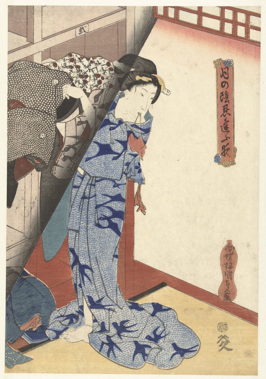 Femme rangeant un kimono (Geheime nachtelijke afspraakjes bij maanlicht) - Utagawa Kunisada (I)