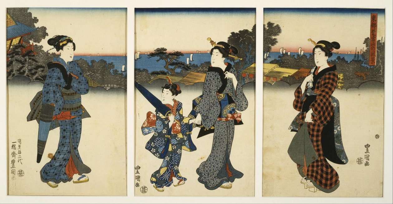 Courtisanes se promenant au bord de la mer - Utagawa Kunisada