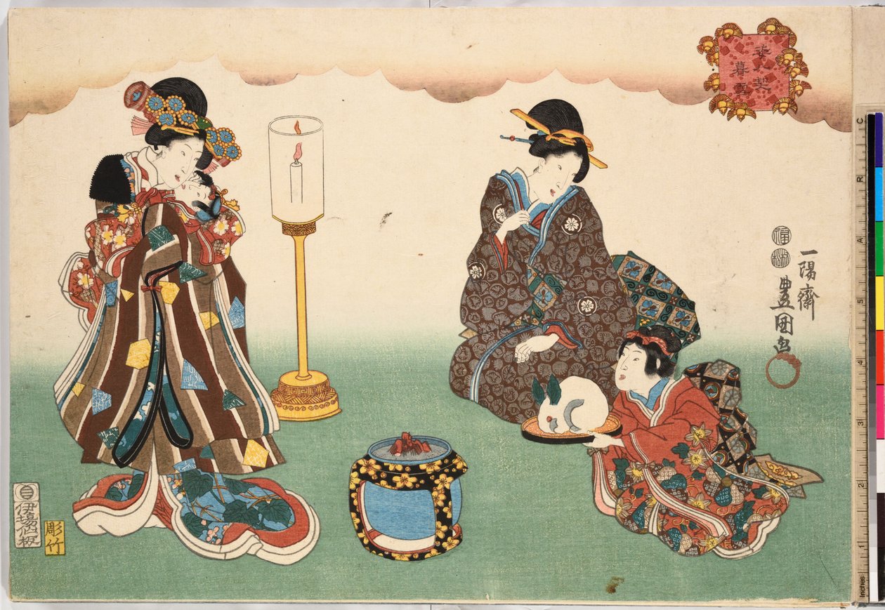 Neige du soir Bo-setsu, de la série, Huit vues figuratives Sugata Hakkei, vers 1850 - Utagawa Kunisada