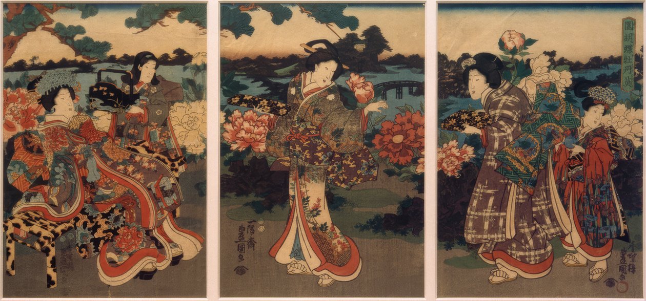 Papillons et pivoines - Utagawa Kunisada