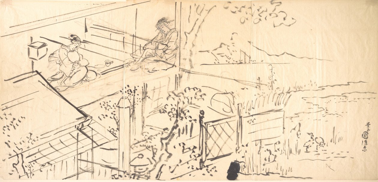 Deux courtisanes profitant de la vue depuis une maison de thé - Utagawa Kunisada