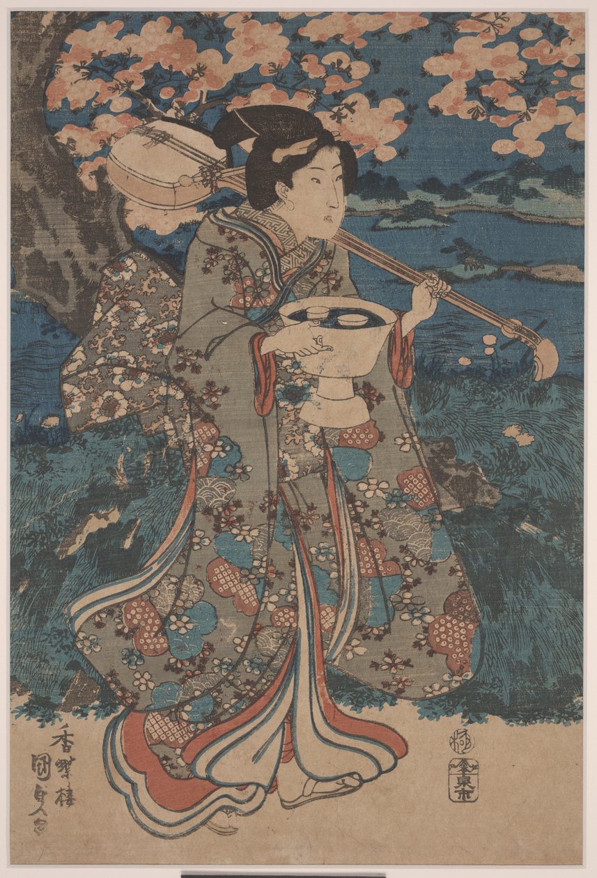 Aller à une fête de contemplation des cerisiers en fleurs - Utagawa Kunisada III