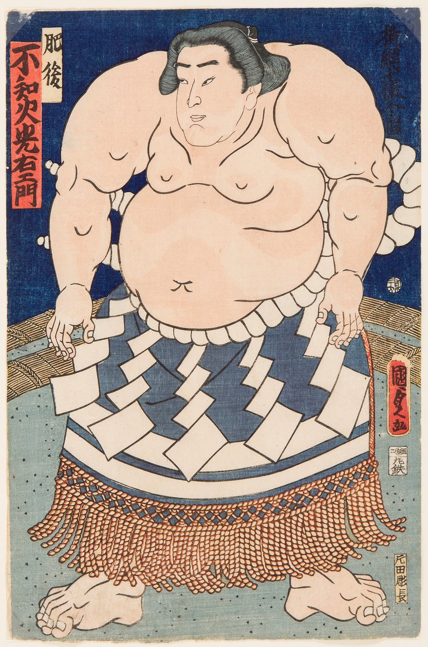 Portrait du lutteur de sumo Shiranui Mitsuemon avec un tablier rituel - Utagawa Kunisada II