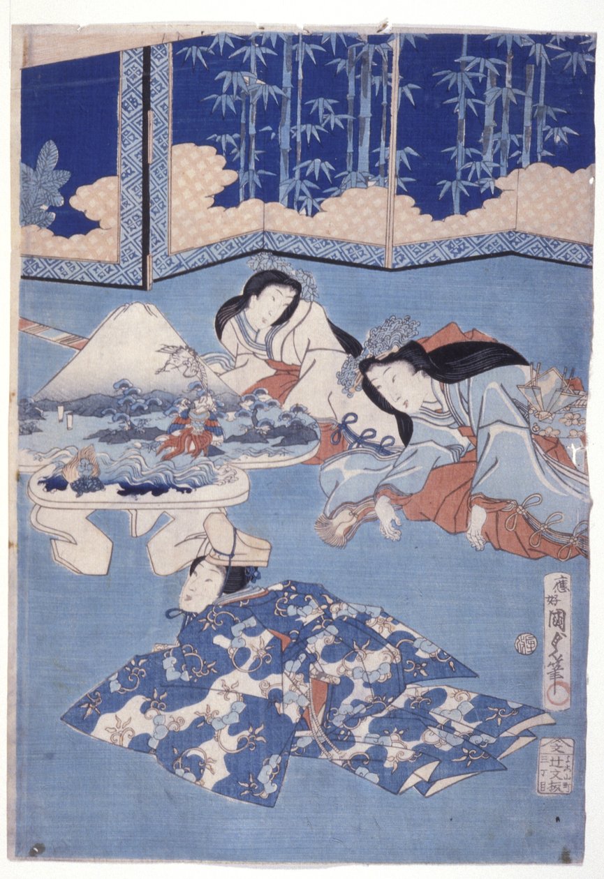 Accueillir le printemps avec une cueillette de fleurs (Hana Soroi Haru No Taimen) - Utagawa Kunisada II
