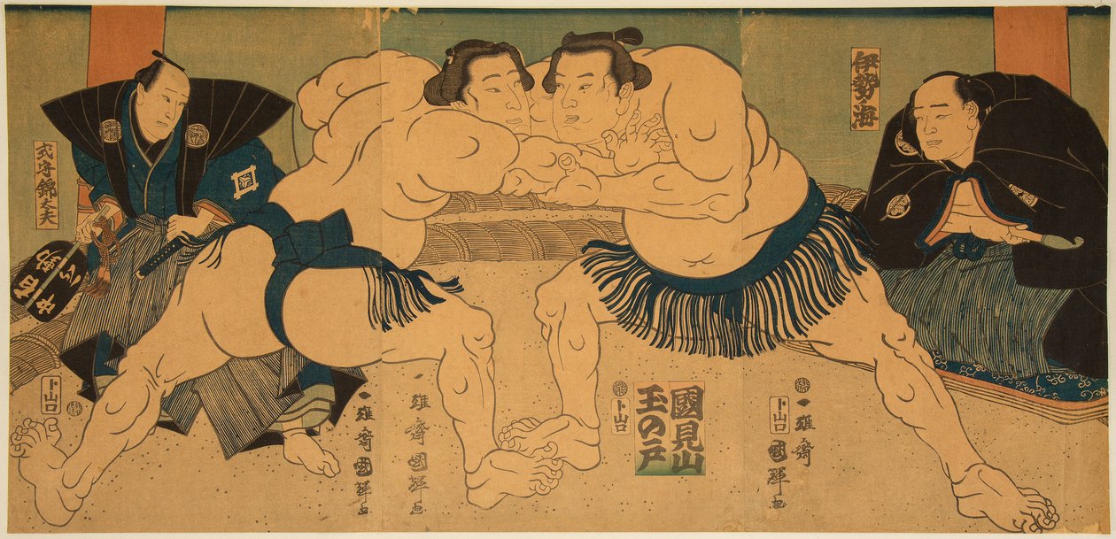 Combat de lutteurs de sumo, Tagasugo contre Ayusegawa - Utagawa Kuniteru