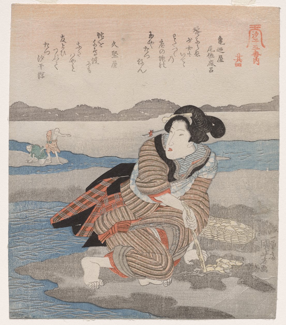 Femme ramassant des palourdes ; de la série Cinq images de marée basse - Utagawa Kuniyoshi