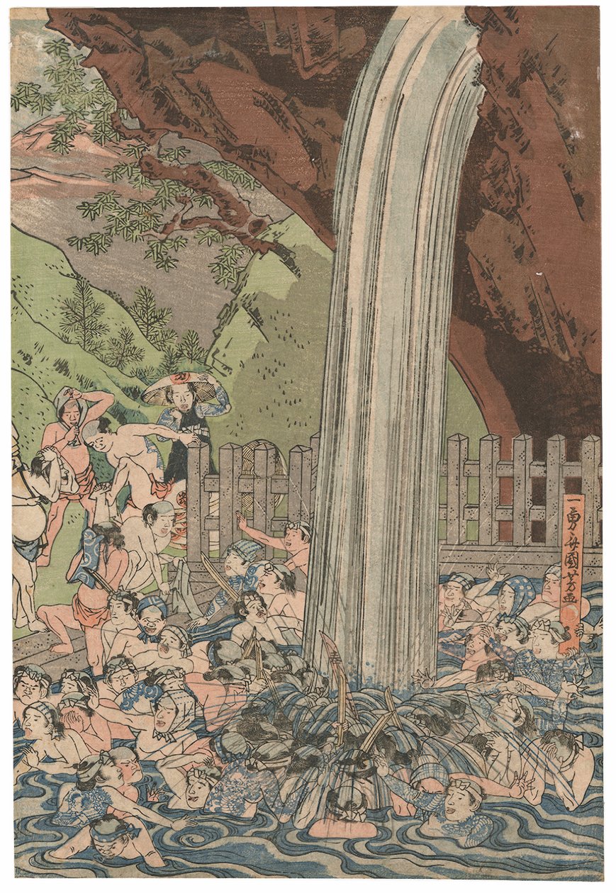 Pèlerins à la cascade de Roben à Oyama - Utagawa Kuniyoshi