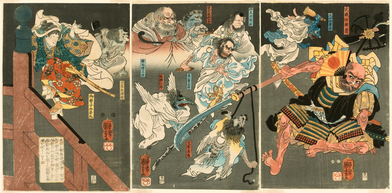 Le jeune Yoshitsune bat Benkei au pont de Gojo - Utagawa Kuniyoshi