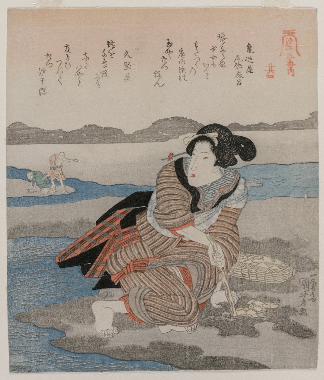 Femme ramassant des palourdes ; de la série Cinq images de marée basse - Utagawa Kuniyoshi