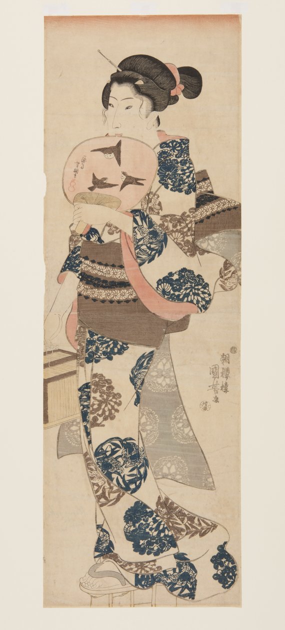 Femme avec éventail et cage à insectes - Utagawa Kuniyoshi