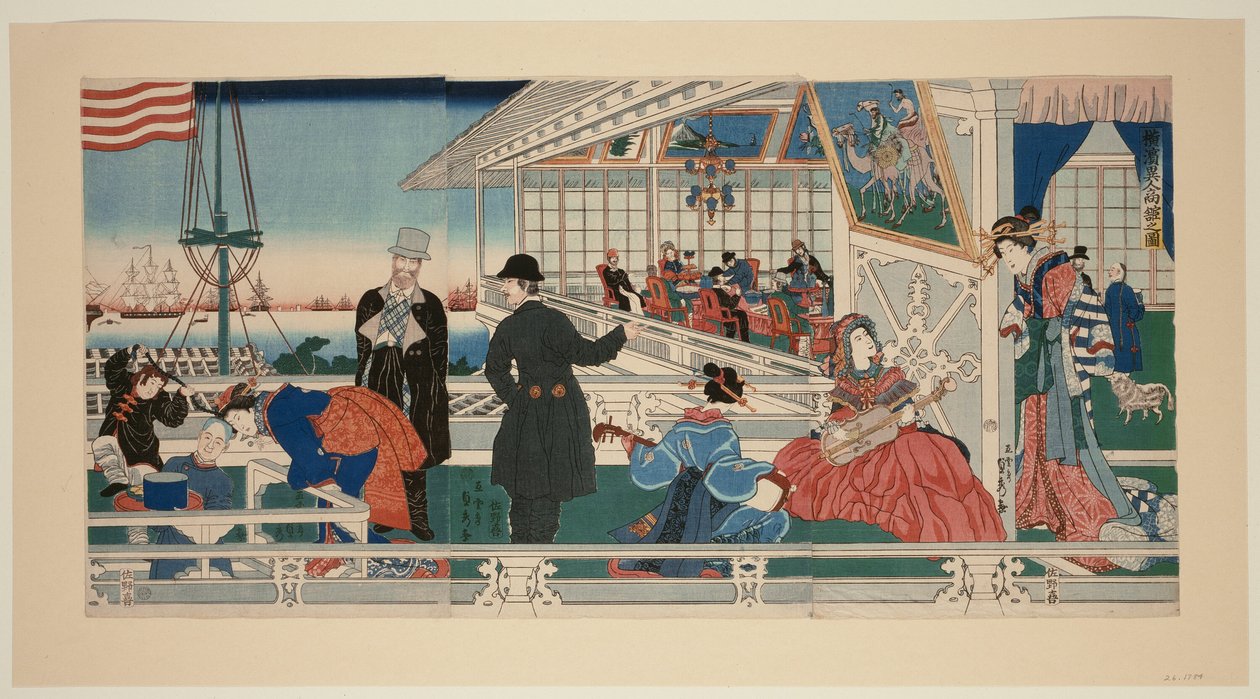 Un bâtiment mercantile américain à Yokohama (Yokohama ijin shokan no zu) - Utagawa Sadahide