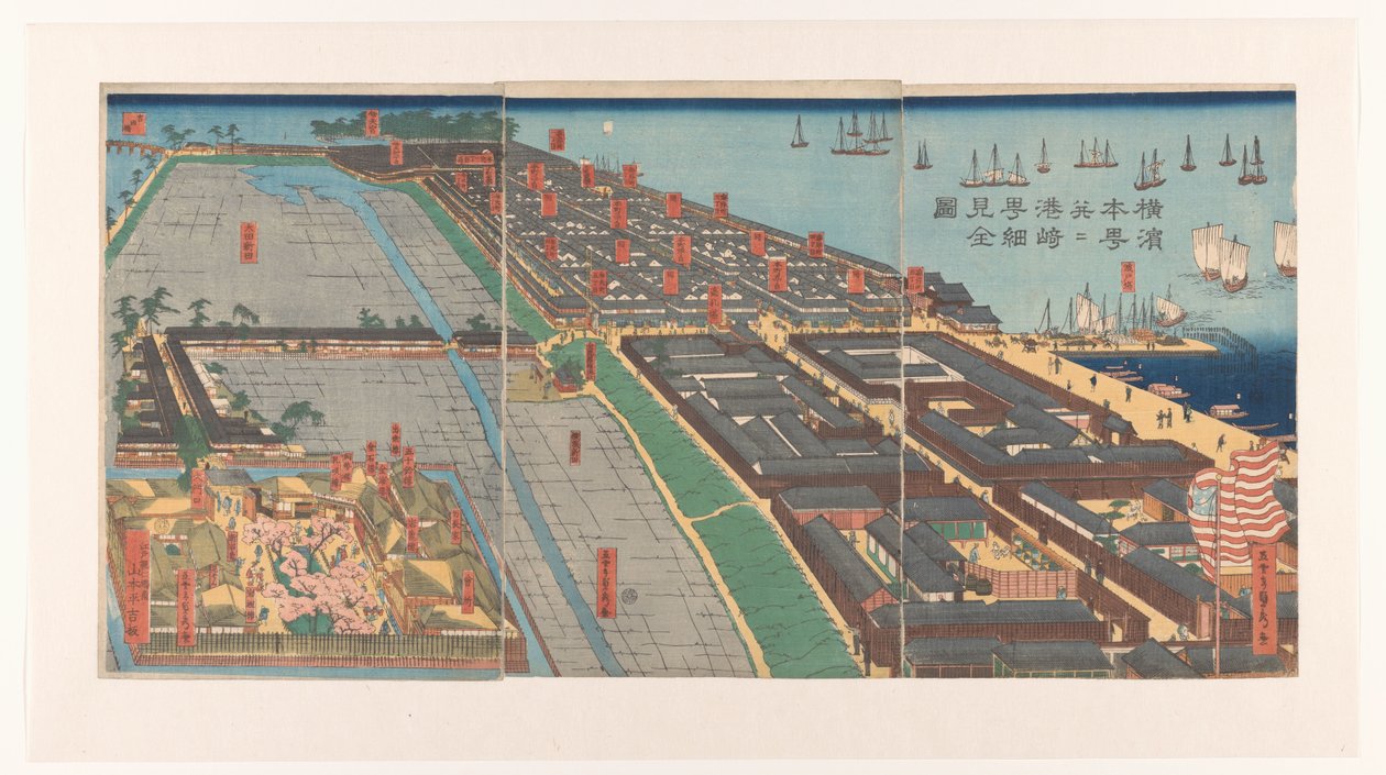 Vue du quartier Honcho et du quartier Miyozaki à Yokohama - Utagawa Sadahide