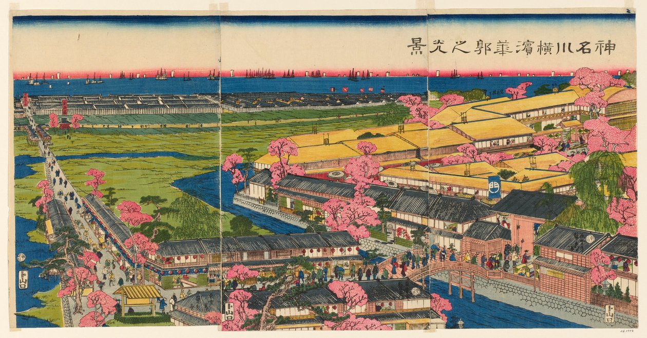 Vue panoramique des quartiers de plaisir à Yokohama, Kanagawa (Kanagawa Yokohama hanakuruwa no kokei) - Utagawa Sadahide