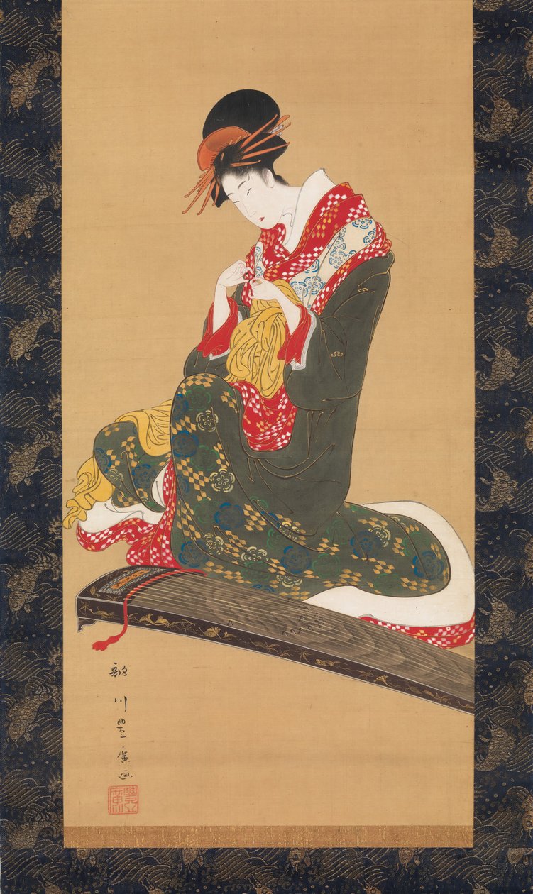 Femme mettant des plectres pour jouer du koto, début du 19ème siècle - Utagawa Toyohiro
