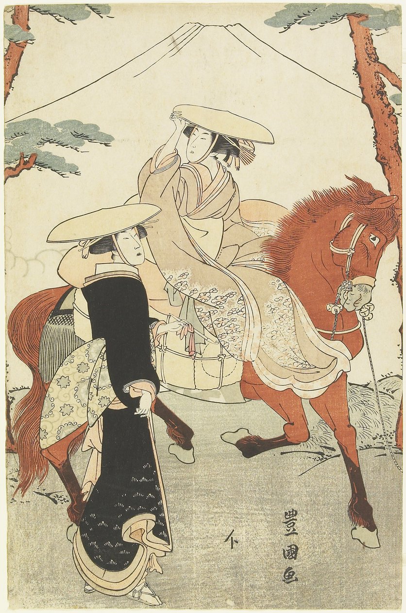 (Deux femmes, une marchant, une à cheval), fin du XVIIIe-début du XIXe siècle - Utagawa Toyokuni