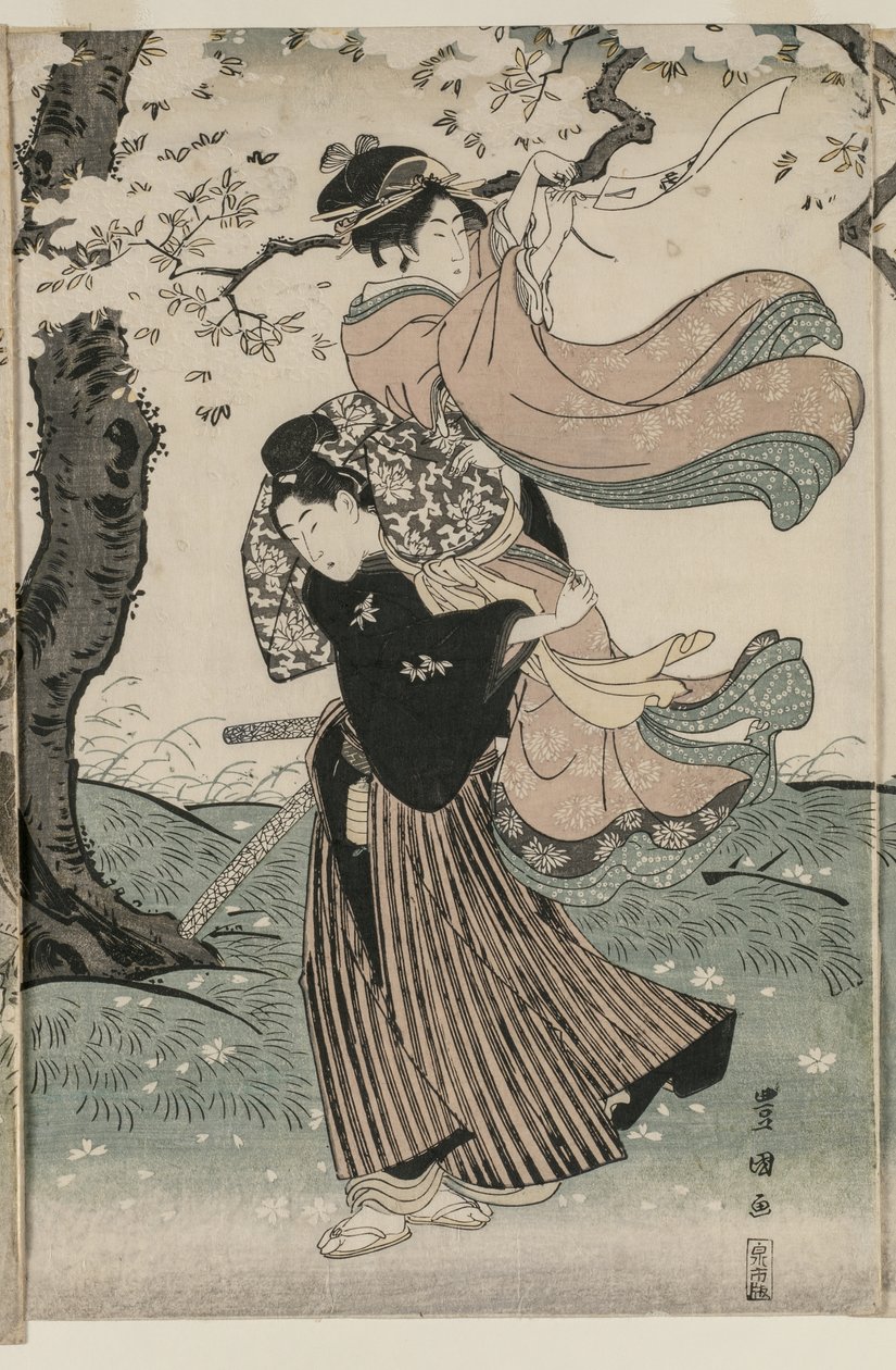 Fleurs de cerisier dans le vent - Utagawa Toyokuni