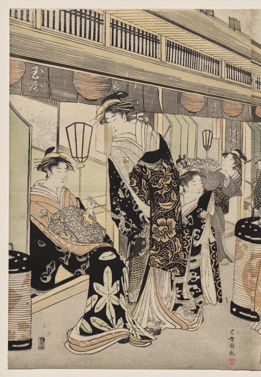 Courtisanes se promenant sur le Nakanochō - Utagawa Toyokuni
