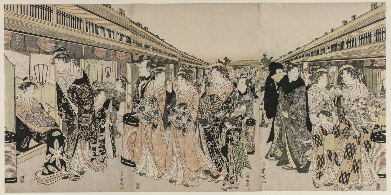 Courtisanes se promenant sur le Nakanochō - Utagawa Toyokuni