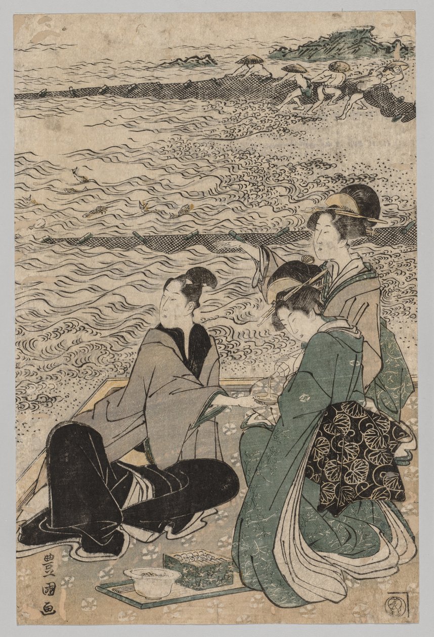 Homme et deux femmes au bord de la mer, 1769-1825 - Utagawa Toyokuni